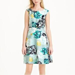 J. Crew Aquatic Floral Silk Mini Sleeveless Dress Back Zip Up 10 Green White